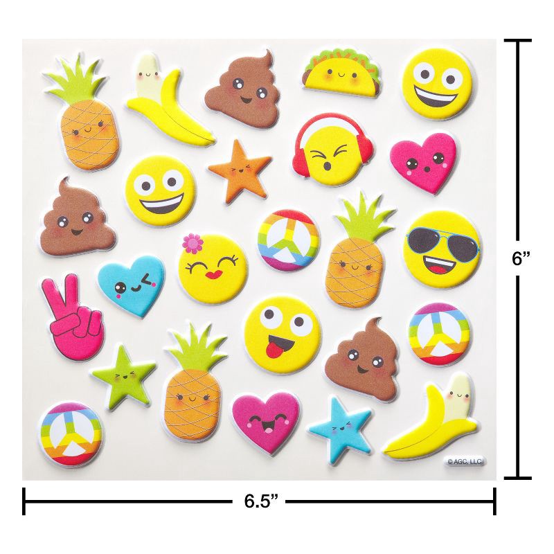 slide 3 of 4, American Greetings 25ct 1 Sheet 3D Puffy Stickers For Kids' Emojis, 25 ct, 1 sheet