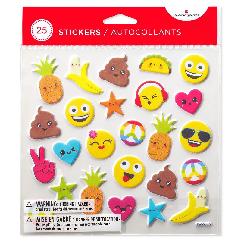 slide 4 of 4, American Greetings 25ct 1 Sheet 3D Puffy Stickers For Kids' Emojis, 25 ct, 1 sheet