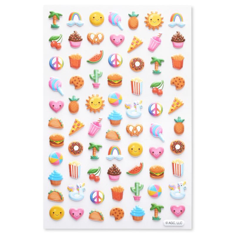 slide 2 of 4, American Greetings 72ct 1 Sheet 3D Puff Stickers For Kids' Cute Food, 72 ct, 1 sheet