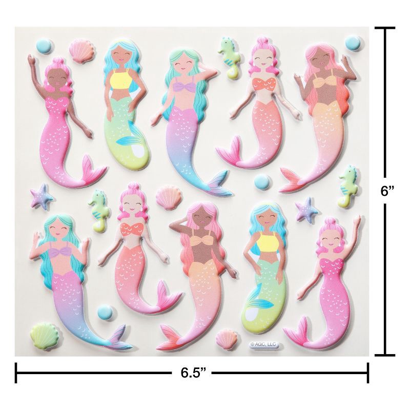 slide 3 of 4, American Greetings 23ct 1 Sheet 3D Puffy Stickers For Kids' Mermaids, 23 ct, 1 sheet