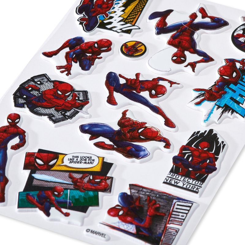 slide 2 of 4, American Greetings Marvel 13ct 1 Sheet Spider-Man 3D Puffy Stickers For Kids' Friendly Neighborhood Spider-Man, 13 ct, 1 sheet