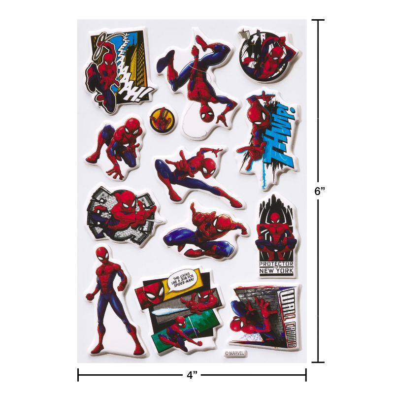 slide 3 of 4, American Greetings Marvel 13ct 1 Sheet Spider-Man 3D Puffy Stickers For Kids' Friendly Neighborhood Spider-Man, 13 ct, 1 sheet