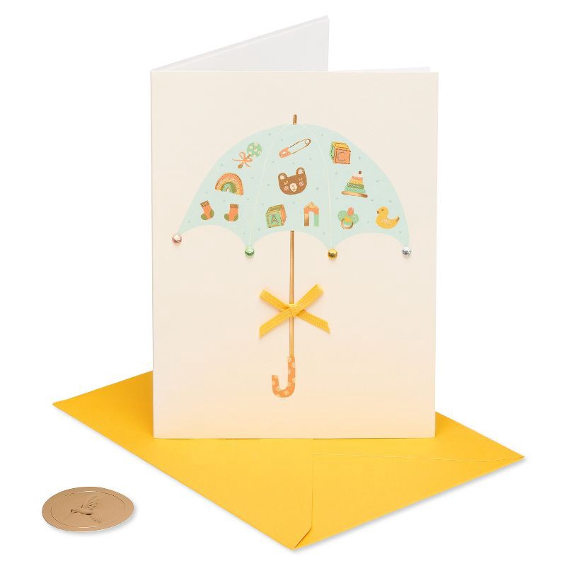 slide 3 of 5, Baby Cards Umbrella - PAPYRUS: Baby Shower Congratulations, Welcome New Baby, Classic Pattern, Multicolored, 6"x4.5", 1 ct