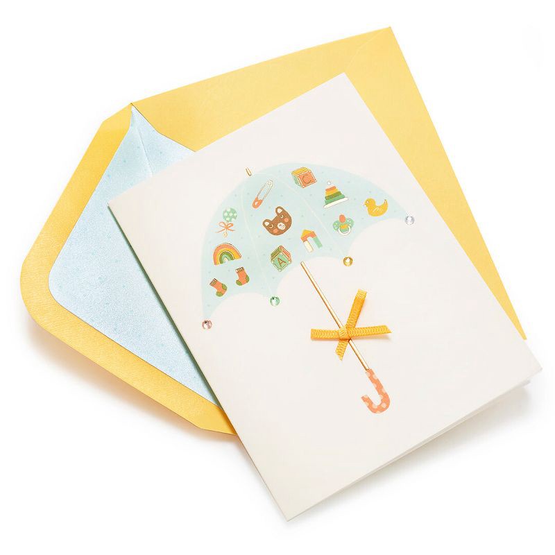 slide 5 of 5, Baby Cards Umbrella - PAPYRUS: Baby Shower Congratulations, Welcome New Baby, Classic Pattern, Multicolored, 6"x4.5", 1 ct