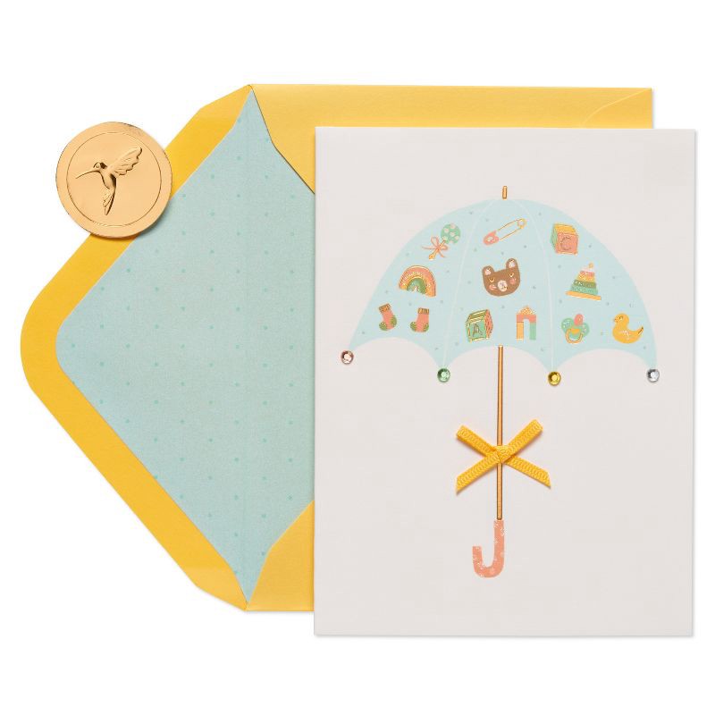 slide 1 of 5, Baby Cards Umbrella - PAPYRUS: Baby Shower Congratulations, Welcome New Baby, Classic Pattern, Multicolored, 6"x4.5", 1 ct