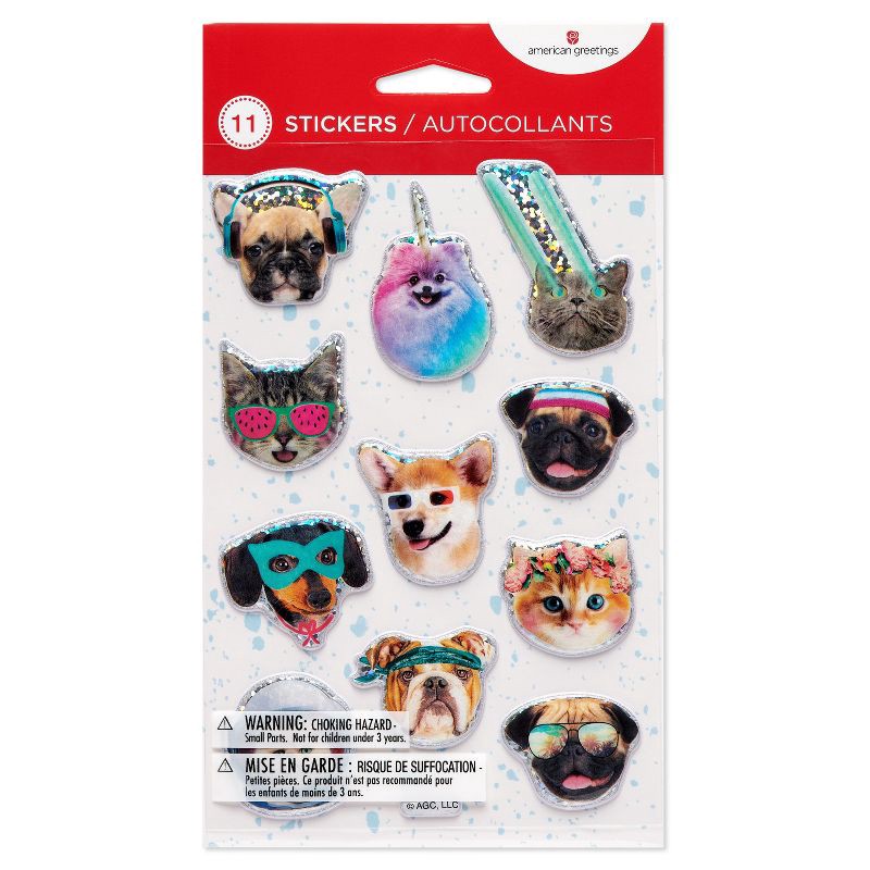 slide 1 of 3, American Greetings 11ct 1 Sheet 3D Puffy Stickers For Kids' Cats and Dogs, 11 ct, 1 sheet
