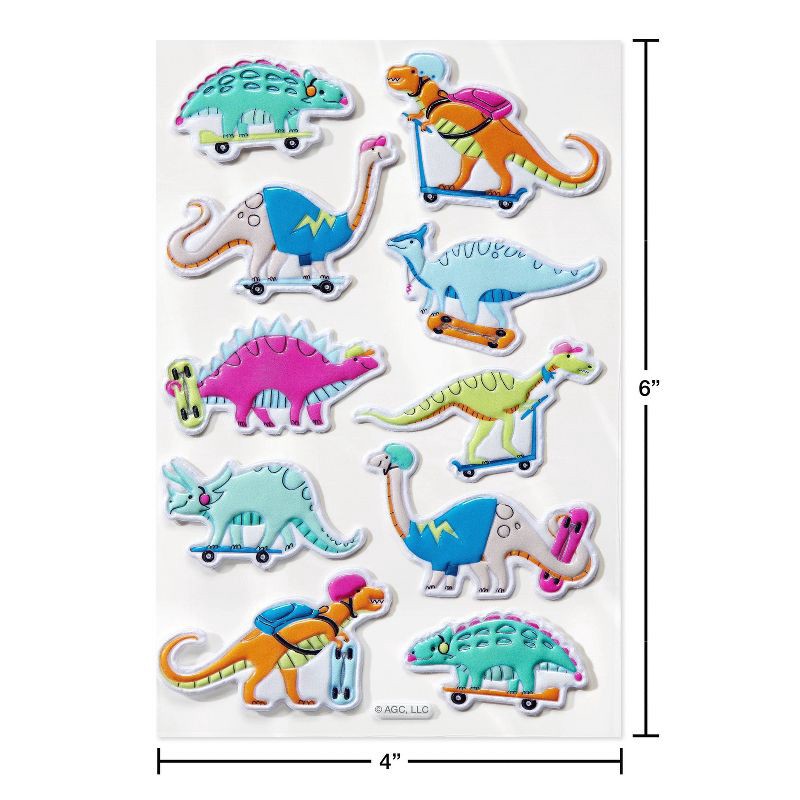 slide 2 of 4, American Greetings 10ct 1 Sheet 3D Puffy Stickers for Kids' Dinosaurs, 10 ct, 1 sheet