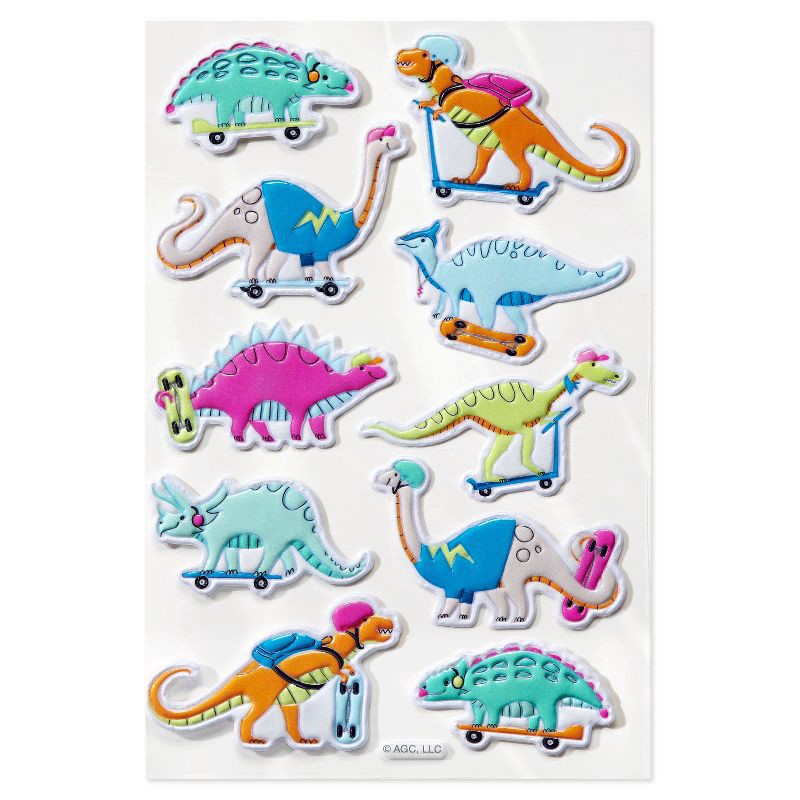 slide 3 of 4, American Greetings 10ct 1 Sheet 3D Puffy Stickers for Kids' Dinosaurs, 10 ct, 1 sheet