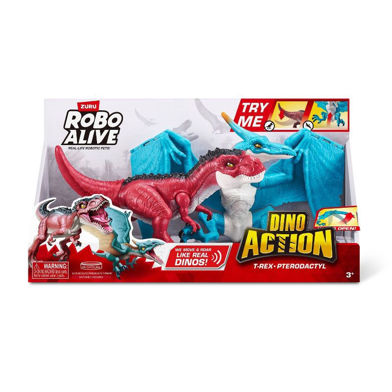 slide 2 of 8, Robo Alive Dino Wars - Series 1 Combo Pack T-Rex & Pterodactyl: Plastic Animal Figures Set, 1 ct
