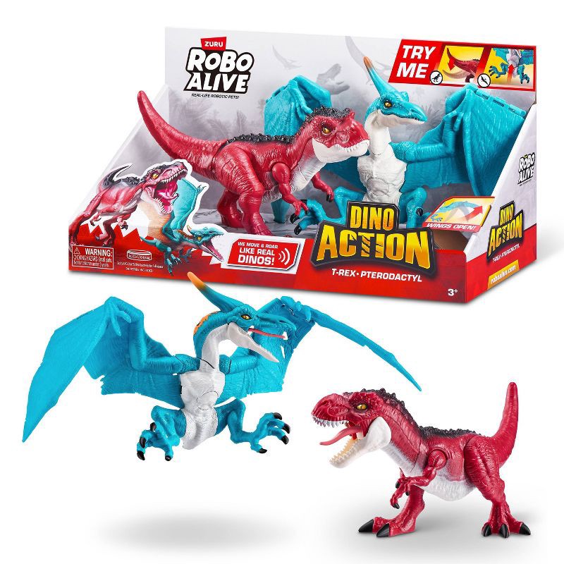slide 1 of 8, Robo Alive Dino Wars - Series 1 Combo Pack T-Rex & Pterodactyl: Plastic Animal Figures Set, 1 ct