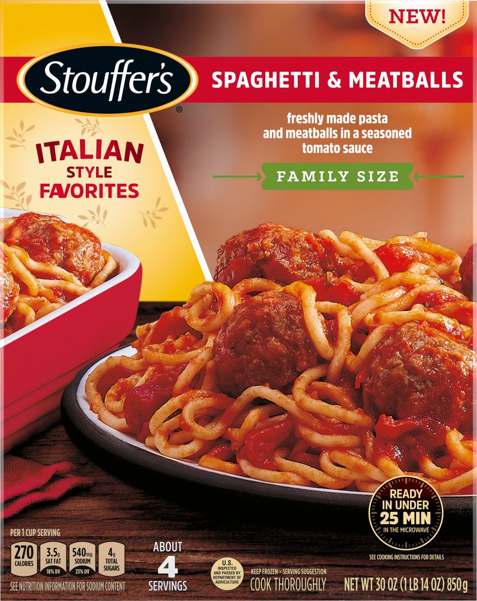 slide 4 of 7, Stouffer's Family Size Spaghetti and Meatballs Frozen Meal, 30 Ounce, 30 oz