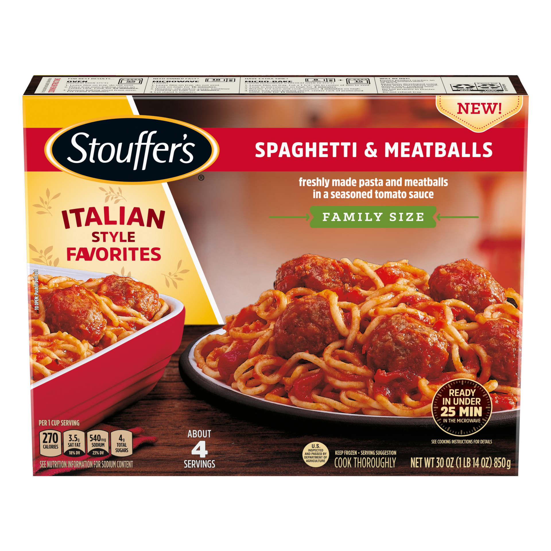 slide 1 of 7, Stouffer's Family Size Spaghetti and Meatballs Frozen Meal, 30 Ounce, 30 oz