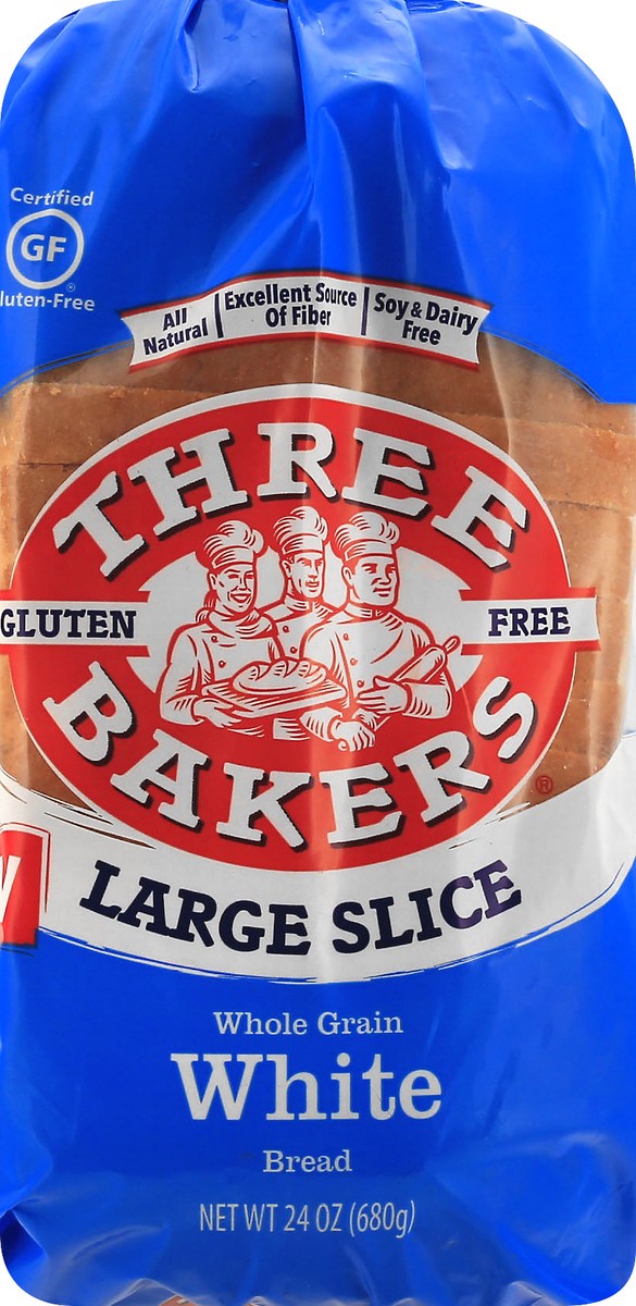 slide 3 of 13, Three Bakers Large Slice Whole Grain Gluten Free White Bread 24 oz, 24 oz