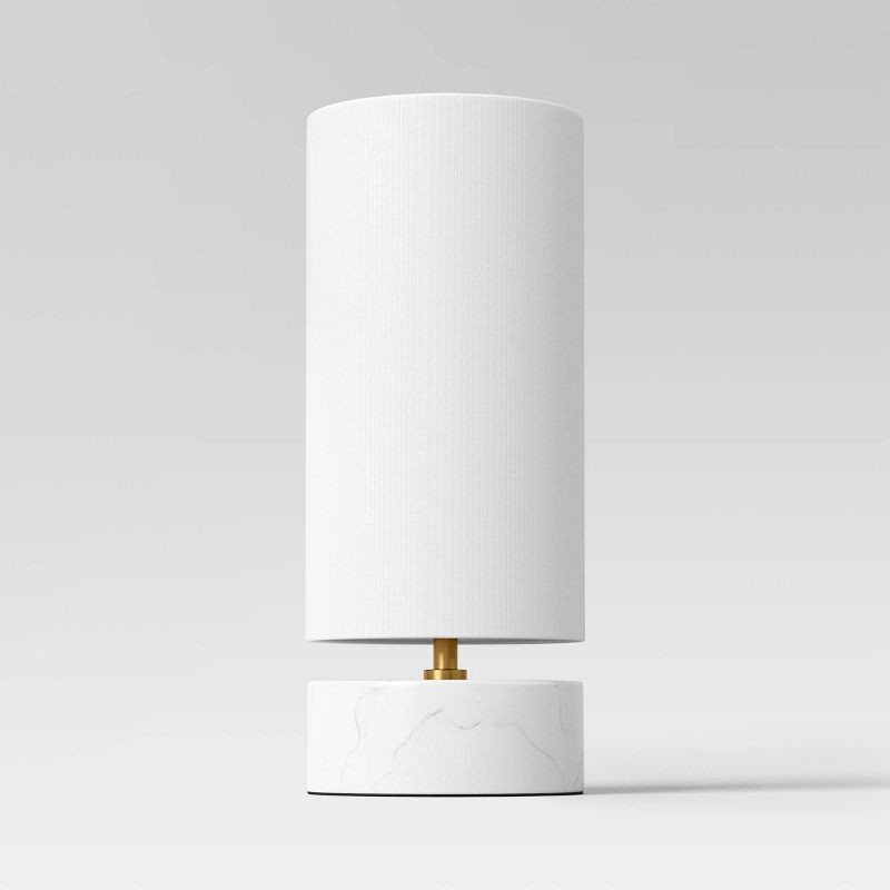 slide 2 of 4, Faux Marble Mini Table Lamp White - Threshold™: Modern Linen Shade, No Assembly Required, 1 ct