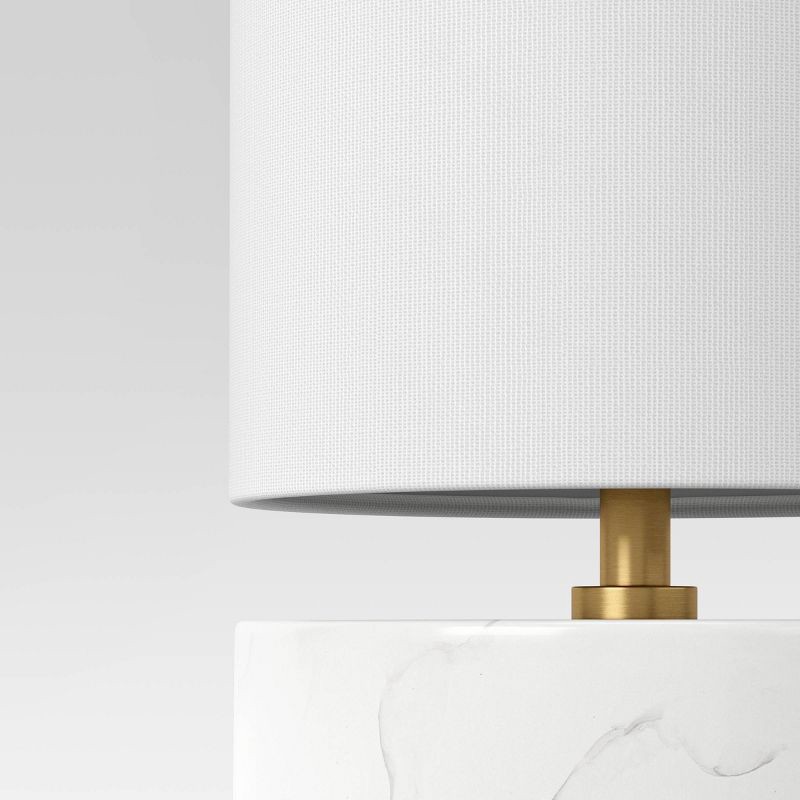 slide 4 of 4, Faux Marble Mini Table Lamp White - Threshold™: Modern Linen Shade, No Assembly Required, 1 ct