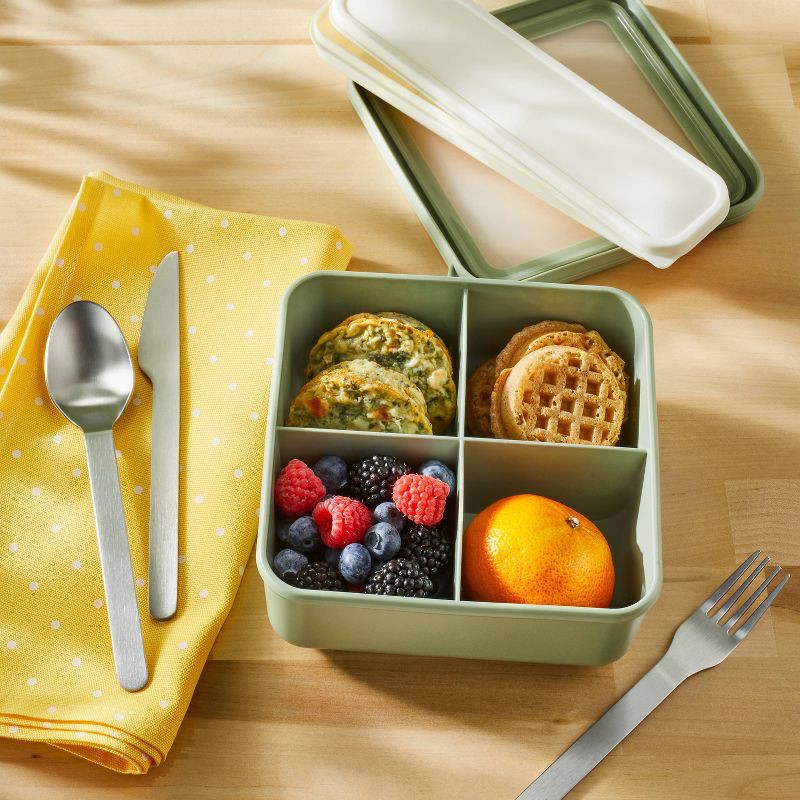 slide 2 of 4, Bento Snack Box 4 Divided Compartments Green - Figmint™, 1 ct