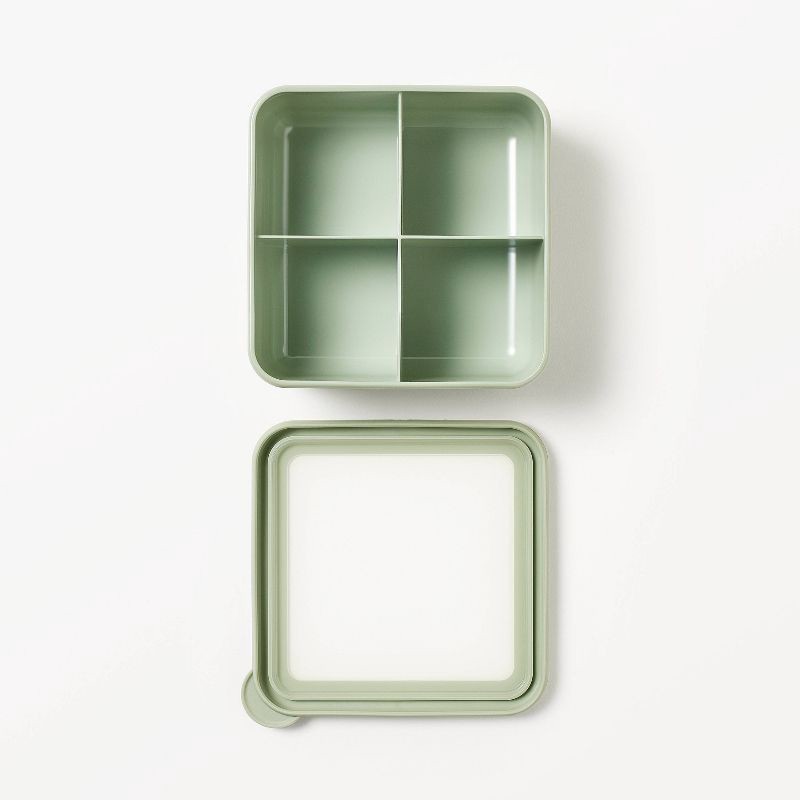 slide 3 of 4, Bento Snack Box 4 Divided Compartments Green - Figmint™, 1 ct