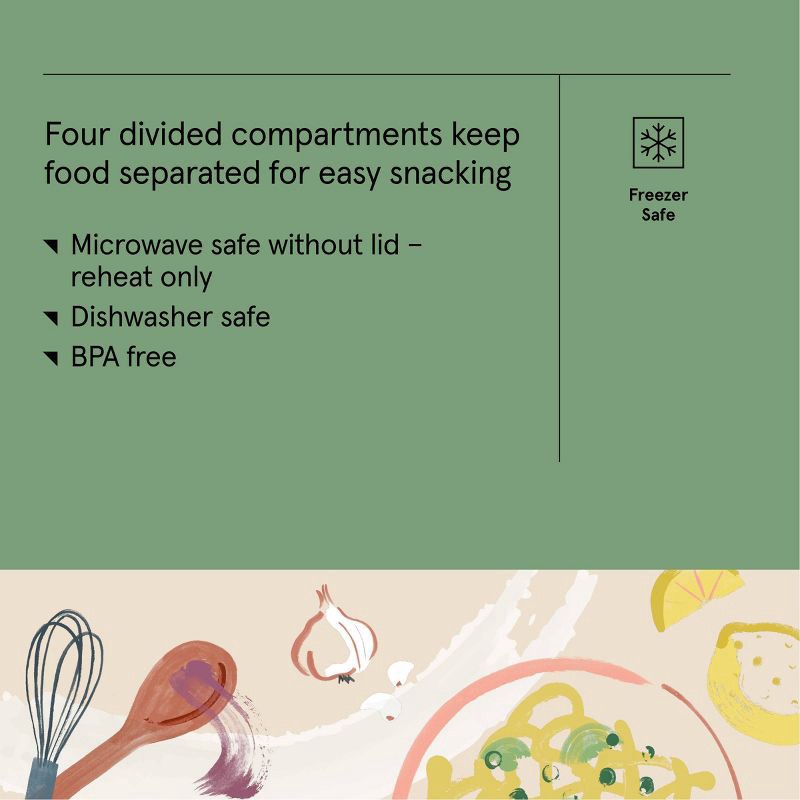 slide 4 of 4, Bento Snack Box 4 Divided Compartments Green - Figmint™, 1 ct