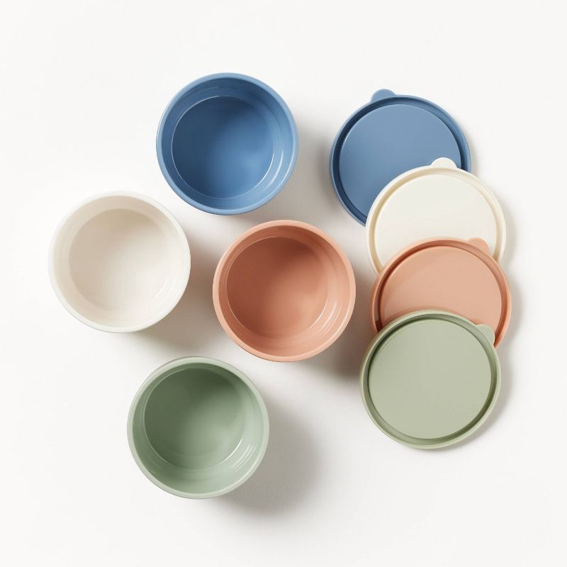 slide 3 of 3, 4pc Plastic Condiment/Snack Container Set - Figmint™: Multicolor, Microwave & Dishwasher Safe, Recycled PET, 4 ct