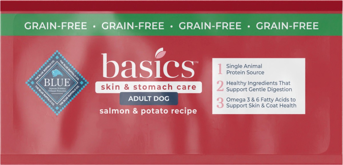 slide 2 of 13, Blue Buffalo Blue Basics Limited Ingredient Grain Free Salmon & Potato Adult Dog Food, 4 lb