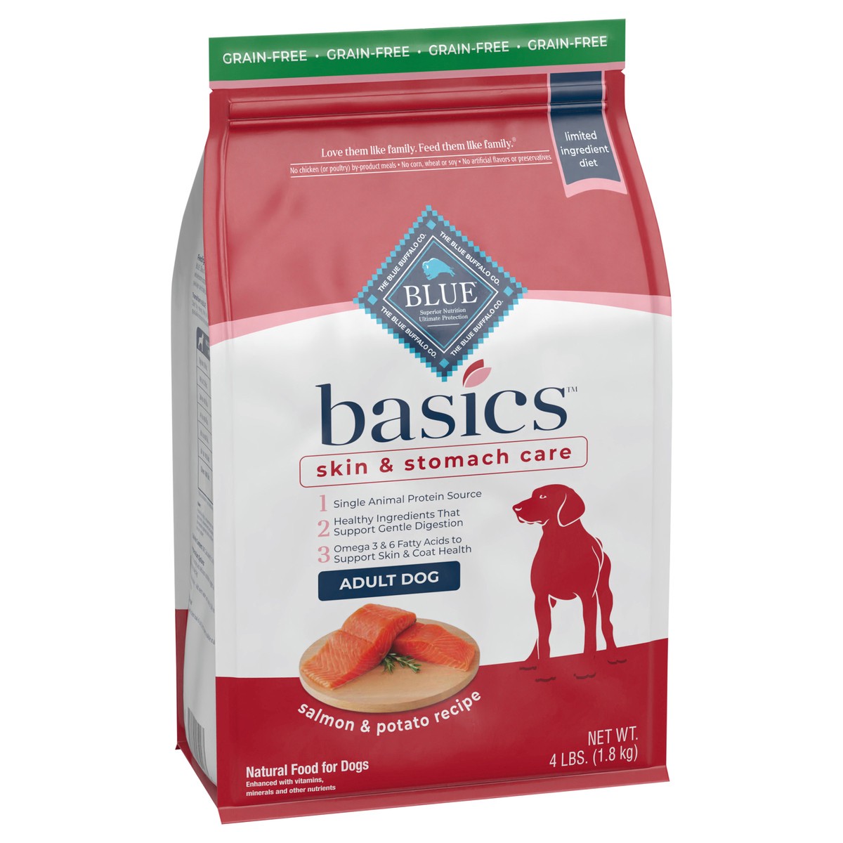 slide 11 of 13, Blue Buffalo Blue Basics Limited Ingredient Grain Free Salmon & Potato Adult Dog Food, 4 lb
