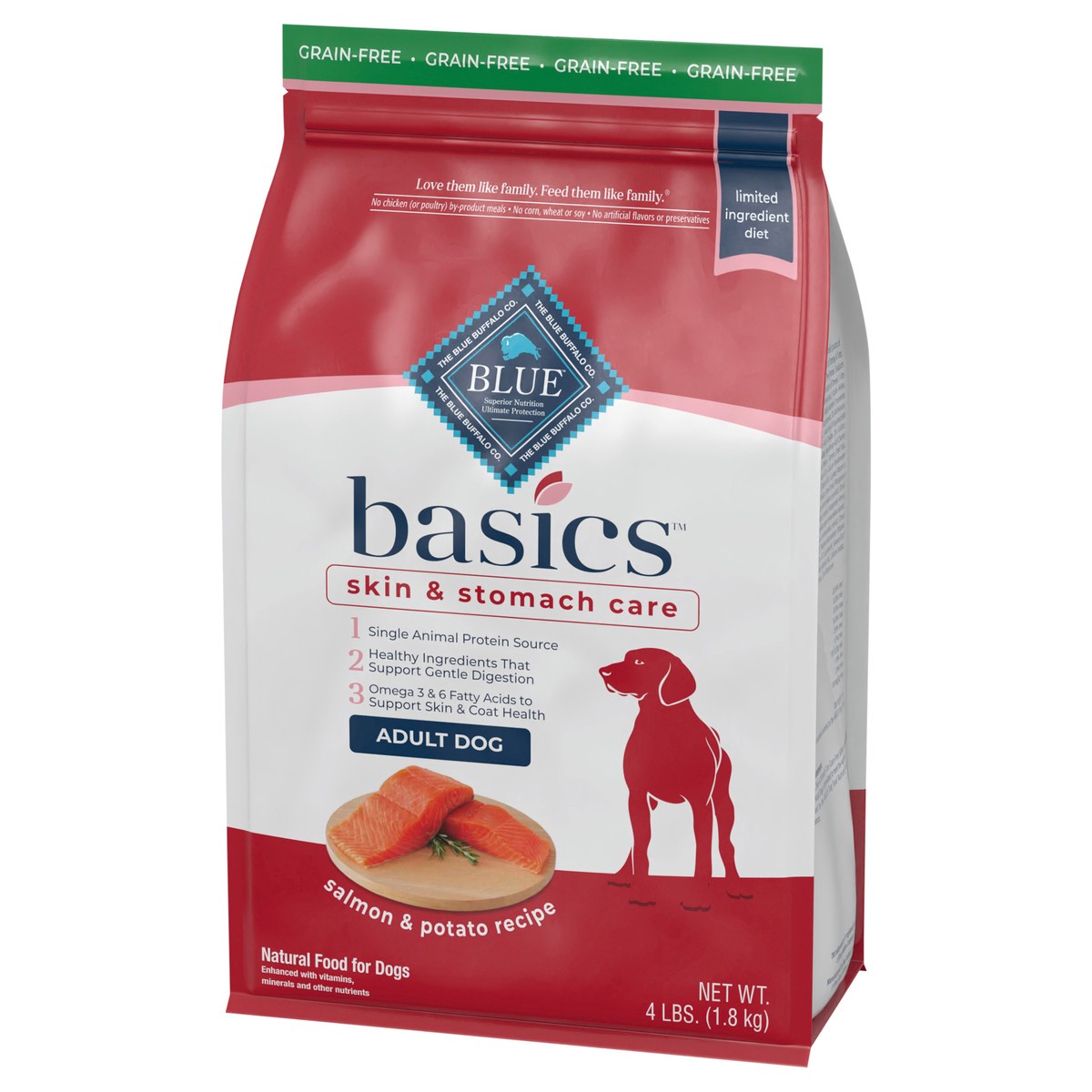 slide 5 of 13, Blue Buffalo Blue Basics Limited Ingredient Grain Free Salmon & Potato Adult Dog Food, 4 lb