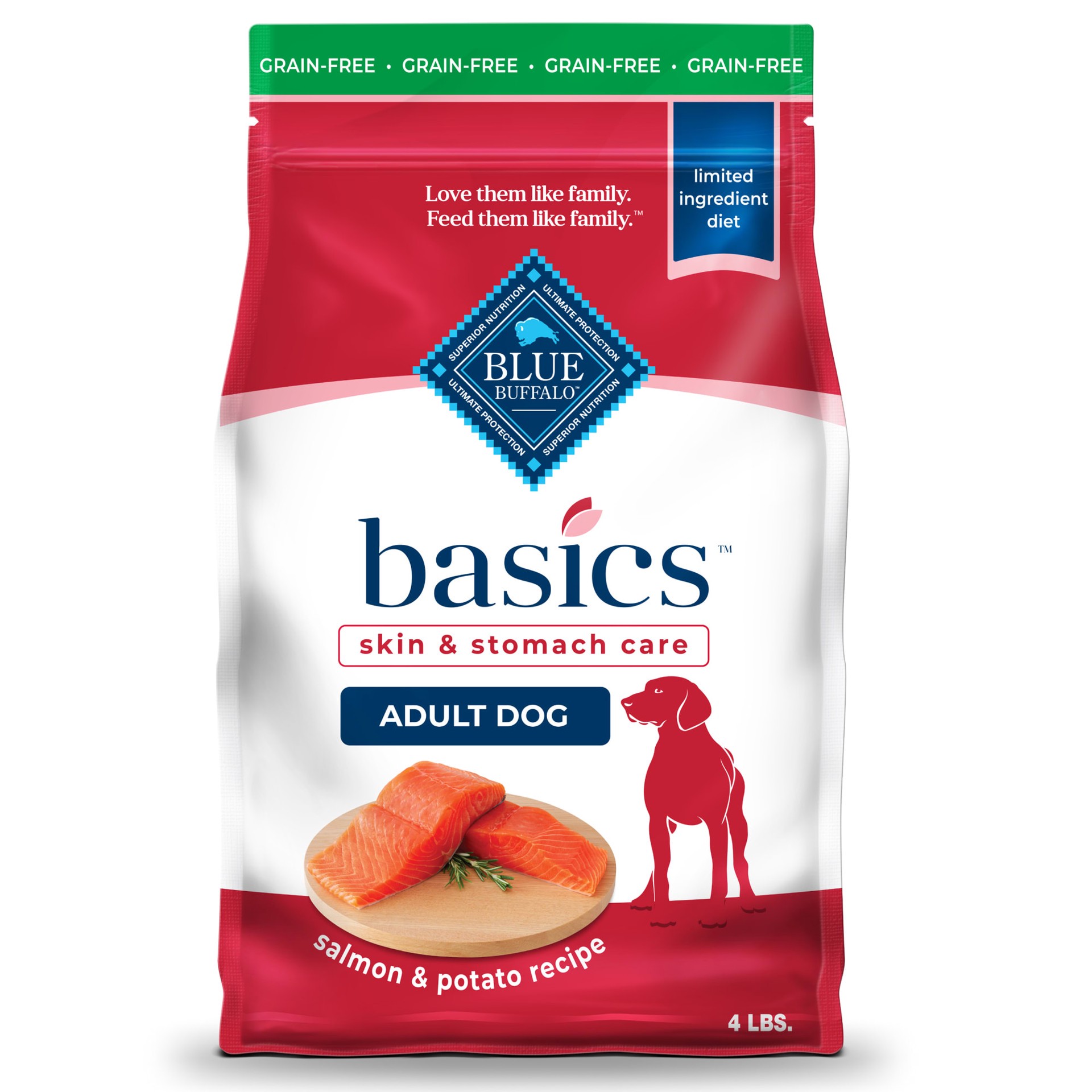 slide 1 of 13, Blue Buffalo Blue Basics Limited Ingredient Grain Free Salmon & Potato Adult Dog Food, 4 lb