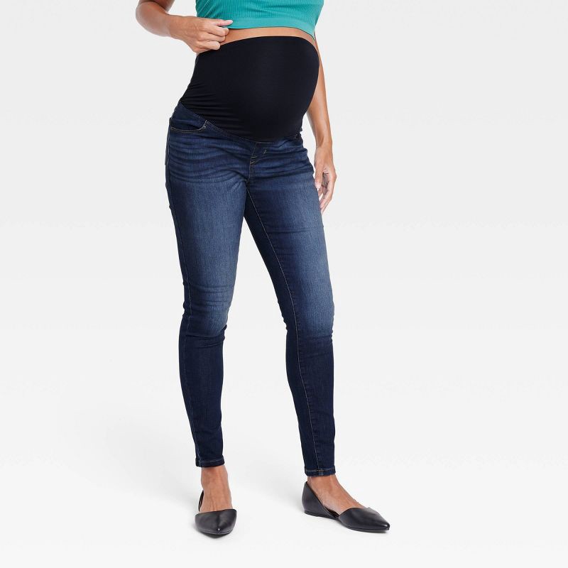 slide 1 of 5, Over The Belly Skinny Maternity Jeans - Isabel Maternity by Ingrid & Isabel™ Dark Wash 14: High Rise, Stretch, Ankle Length, 1 ct