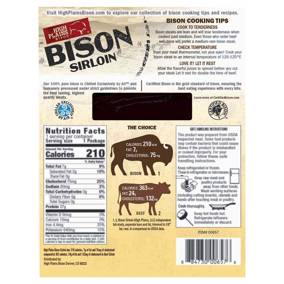 slide 2 of 2, High Plains Bison Sirloin Bison 6 oz, 6 oz