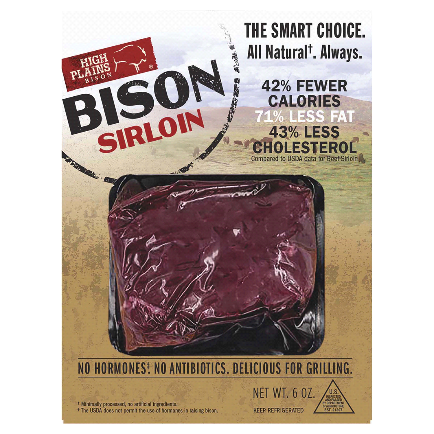 slide 1 of 2, High Plains Bison Sirloin Bison 6 oz, 6 oz