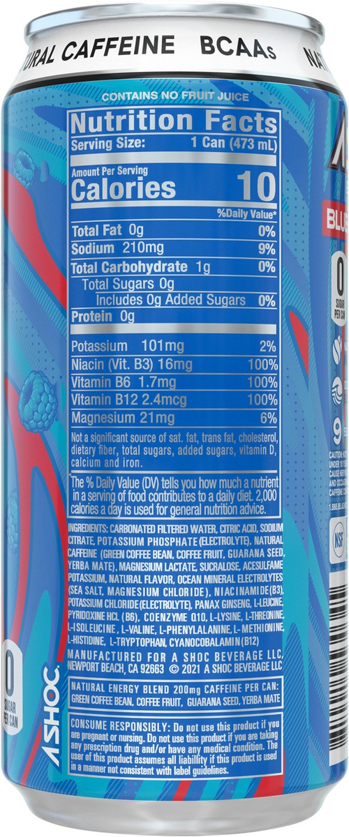 slide 2 of 6, A SHOC Blue Raspberry Energy Drink- 16 fl oz, 16 fl oz