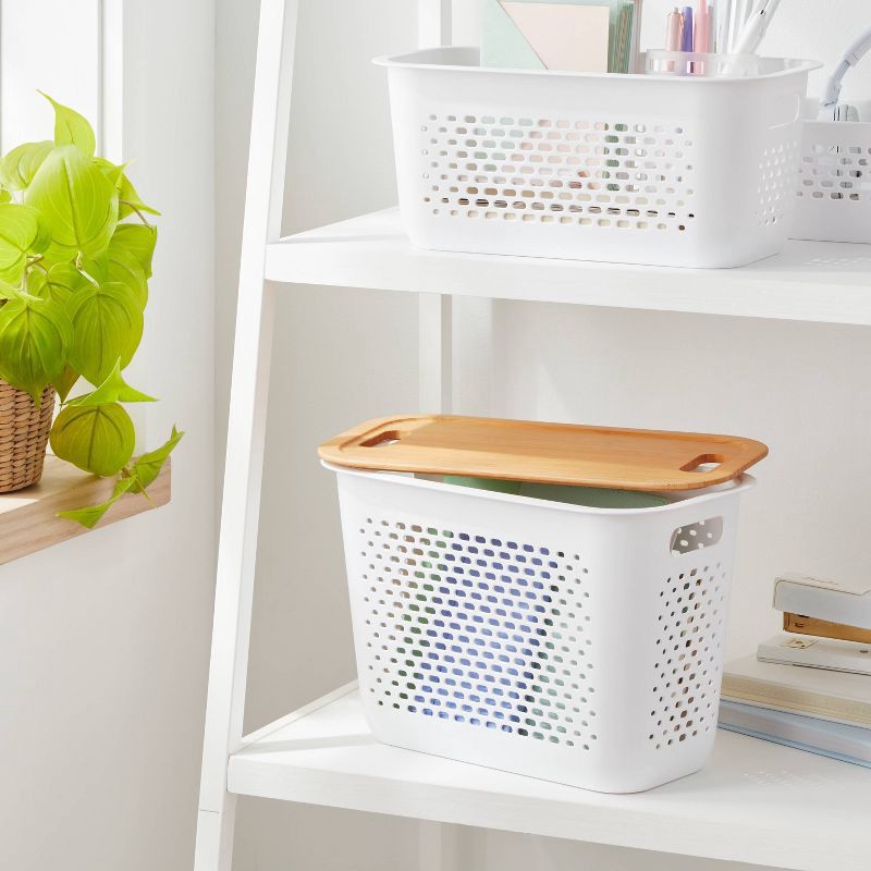 slide 2 of 4, Narrow Bamboo Lid with Cutout Handles - Brightroom™: Decorative Storage Bin, Brown, No Assembly, 12.2" Height, 1 ct