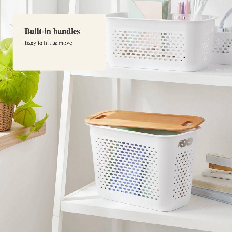 slide 4 of 4, Narrow Bamboo Lid with Cutout Handles - Brightroom™: Decorative Storage Bin, Brown, No Assembly, 12.2" Height, 1 ct