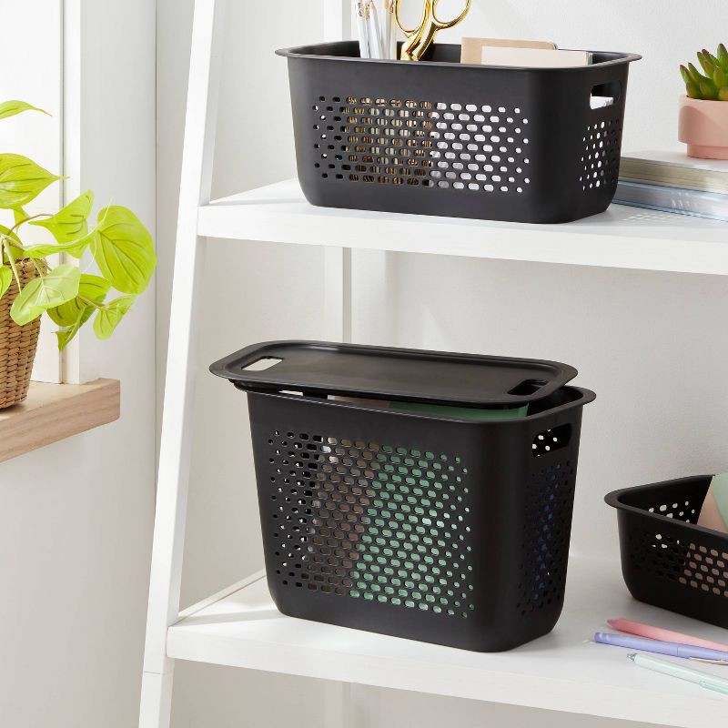 slide 2 of 4, Narrow Decorative Plastic Lid Black - Brightroom™: Storage Bin, Cut-Out Handles, 13" Cube System Compatible, 1 ct