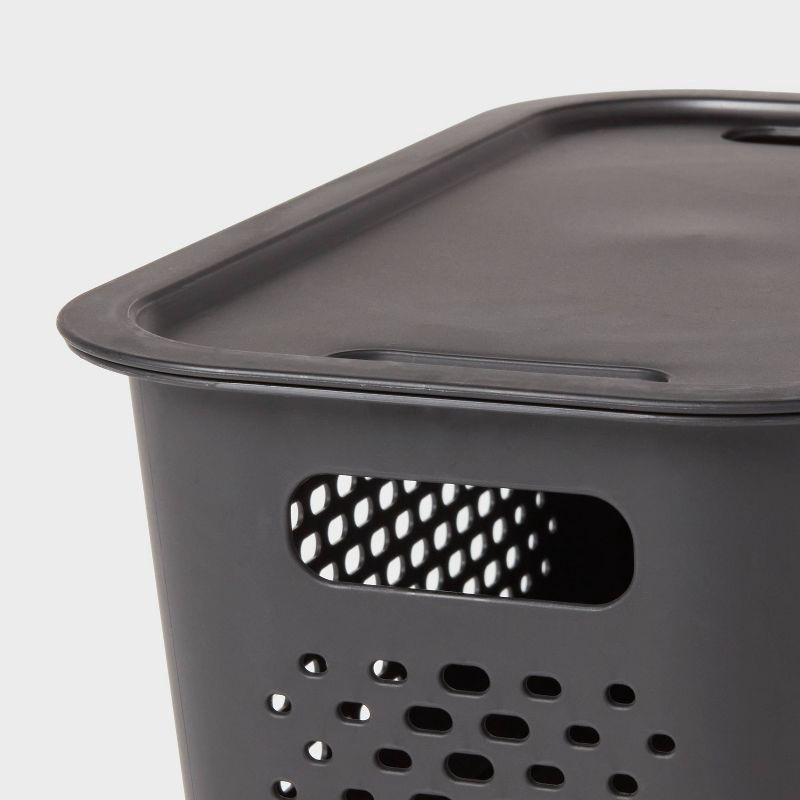 slide 3 of 3, Narrow Medium Decorative Plastic Bin Black - Brightroom™: Modern Storage with Cut-Out Handles, 13" Cube Compatible, 1 ct