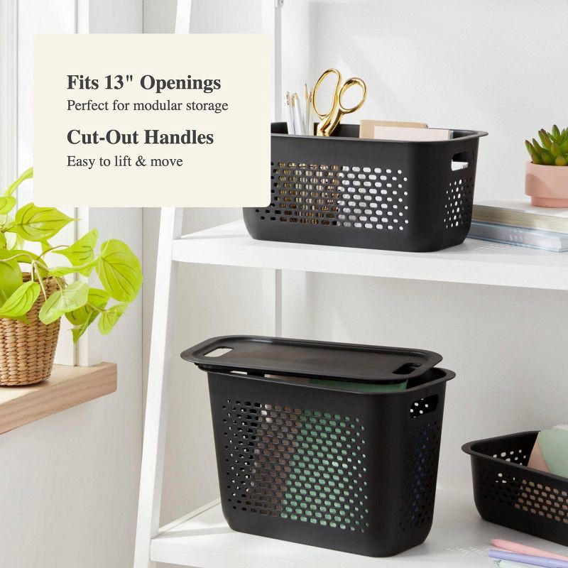 slide 4 of 4, Narrow Medium Decorative Plastic Bin Black - Brightroom™: Modern Storage with Cut-Out Handles, 13" Cube Compatible, 1 ct