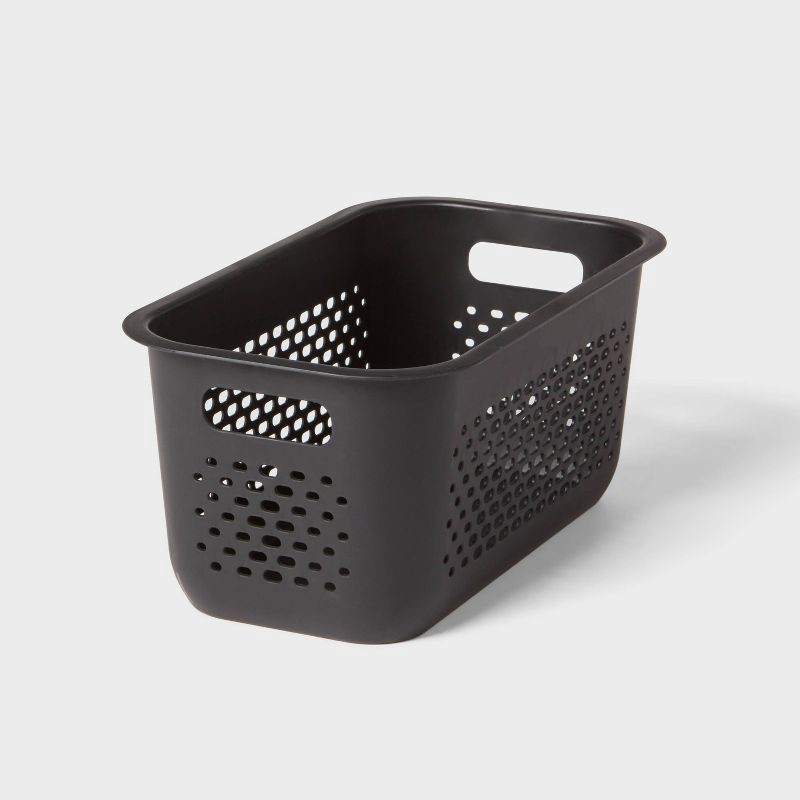 slide 1 of 3, Narrow Medium Decorative Plastic Bin Black - Brightroom™: Modern Storage with Cut-Out Handles, 13" Cube Compatible, 1 ct