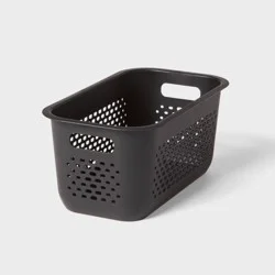 Narrow Medium Decorative Plastic Bin Black - Brightroom™: Modern Storage with Cut-Out Handles, 13" Cube Compatible