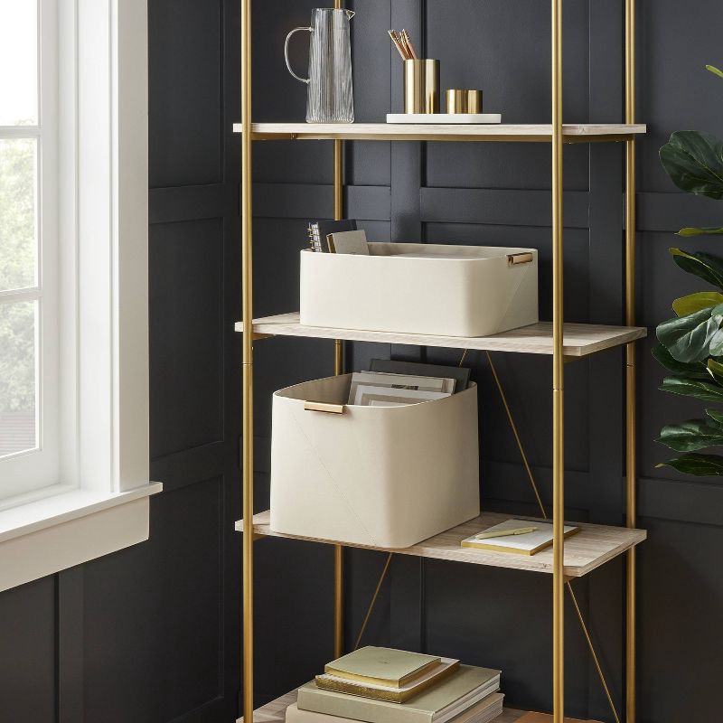 slide 2 of 3, Faux Leather Folio Bin with Metal Handles Ivory - Threshold™: Decorative Storage Basket, Rectangle, Spot Clean, 1 ct