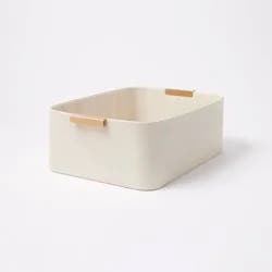 Faux Leather Folio Bin with Metal Handles Ivory - Threshold™: Decorative Storage Basket, Rectangle, Spot Clean