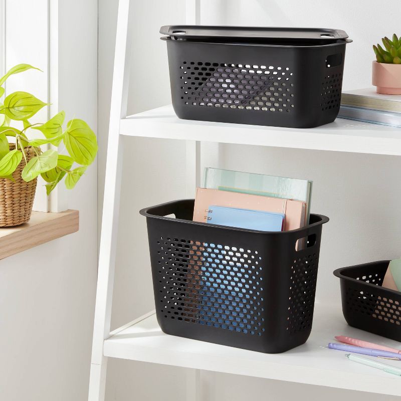 slide 2 of 4, Narrow Large Decorative Plastic Bin Black - Brightroom™: Modern Storage with Cut-Out Handles, 13" Cube Compatible, 1 ct