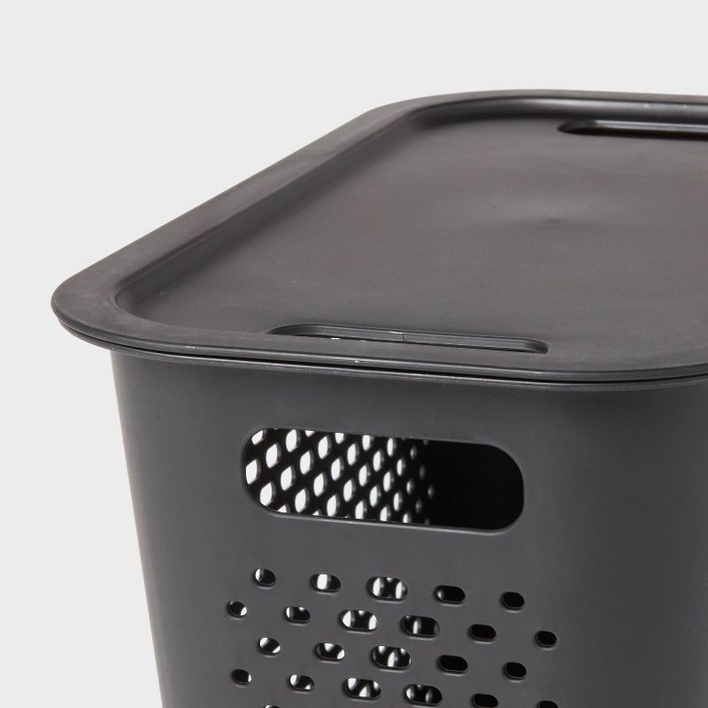 slide 3 of 4, Narrow Large Decorative Plastic Bin Black - Brightroom™: Modern Storage with Cut-Out Handles, 13" Cube Compatible, 1 ct