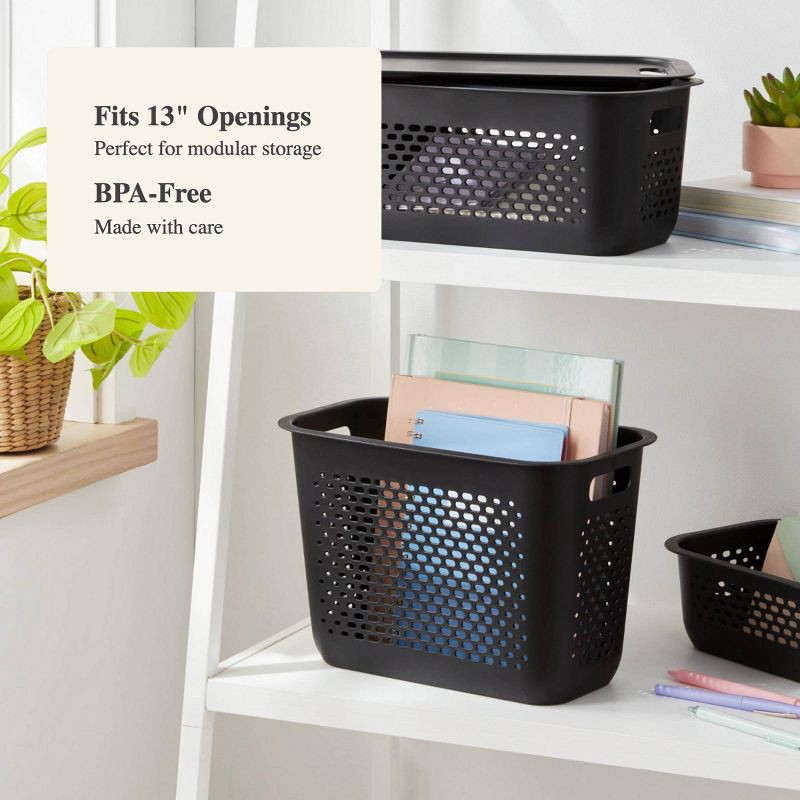 slide 4 of 4, Narrow Large Decorative Plastic Bin Black - Brightroom™: Modern Storage with Cut-Out Handles, 13" Cube Compatible, 1 ct