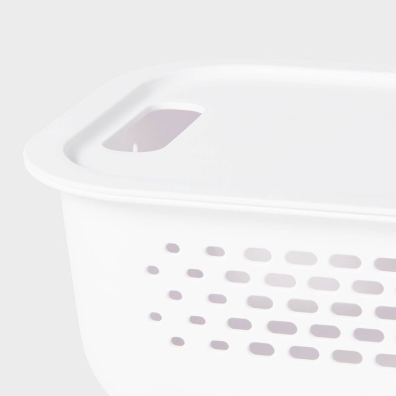 slide 3 of 3, Narrow Small Decorative Plastic Bin White - Brightroom™: Modern Storage with Cut-Out Handles, 13" Cube Compatible, 1 ct