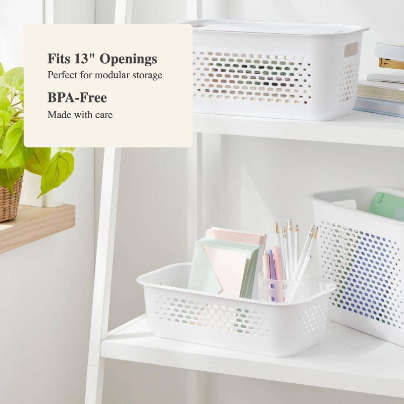 slide 4 of 4, Narrow Small Decorative Plastic Bin White - Brightroom™: Modern Storage with Cut-Out Handles, 13" Cube Compatible, 1 ct