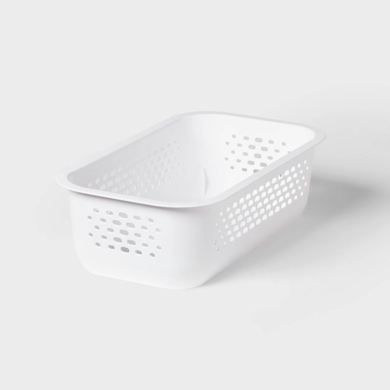 slide 1 of 3, Narrow Small Decorative Plastic Bin White - Brightroom™: Modern Storage with Cut-Out Handles, 13" Cube Compatible, 1 ct
