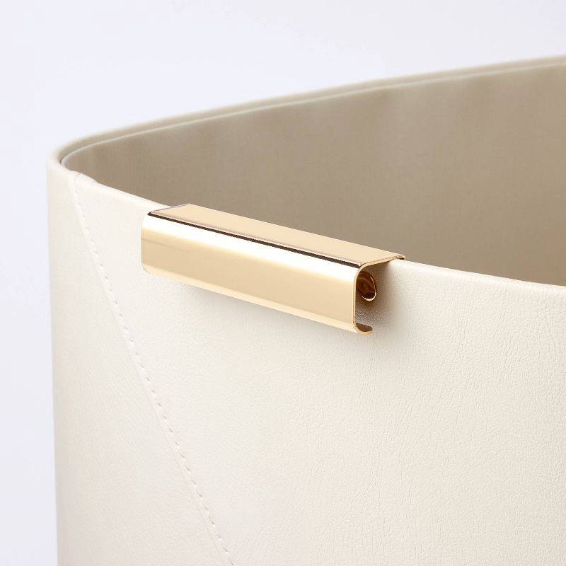 slide 3 of 3, Faux Leather Large Crate with Metal Handles Ivory - Threshold™: Decorative Rectangle Basket, 14.25"x13"x11", 1 ct