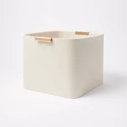 Faux Leather Large Crate with Metal Handles Ivory - Threshold™: Decorative Rectangle Basket, 14.25"x13"x11"