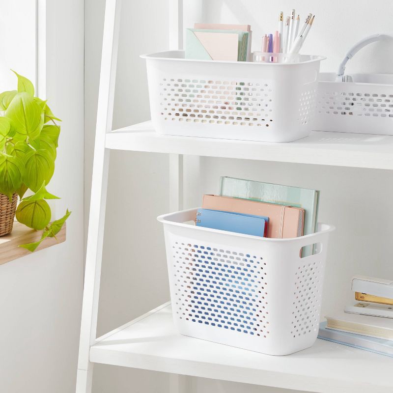 slide 2 of 4, Narrow Large Decorative Plastic Bin White - Brightroom™: Modern Storage with Cut-Out Handles, 13" Cube Compatible, 1 ct