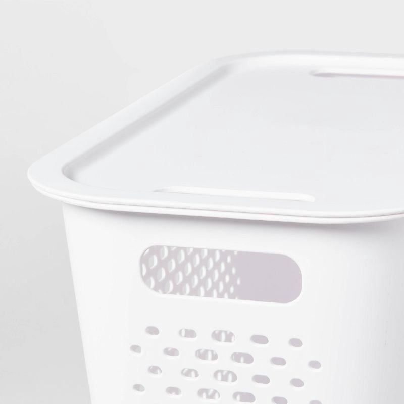 slide 3 of 4, Narrow Large Decorative Plastic Bin White - Brightroom™: Modern Storage with Cut-Out Handles, 13" Cube Compatible, 1 ct